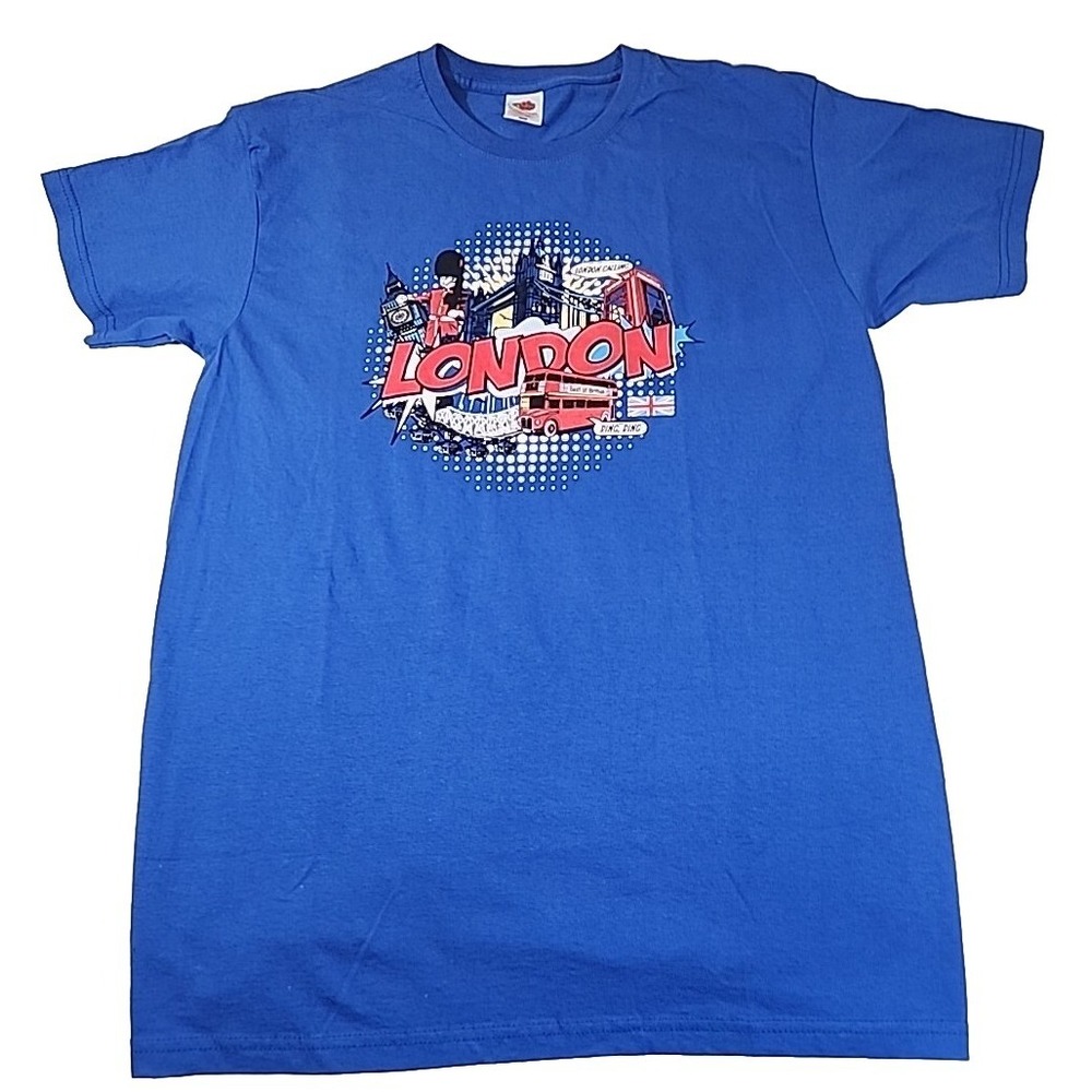 Vintage London Shirt Mens Large Phone Booth Big Ben Bridge Bus Fruit of the Loom